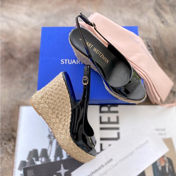 Stuart Weitzman Peep Toe Espadrille Wedge Platform Pumps - Picture 5 of 16